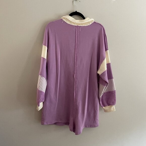 Bucket List Women S Lavender French Terry Color-Block Collared Loose Fit Romper - Picture 13 of 13